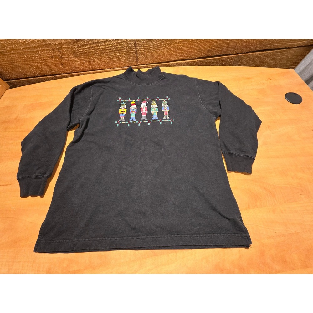 Crystal Kobe Sport Black Mock Neck Nutcracker Christmas Long Sleeve Top Large